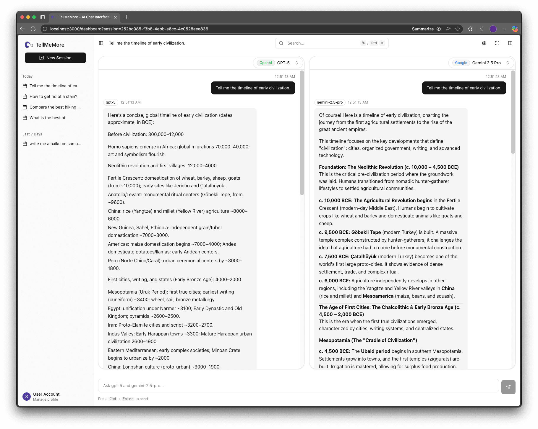 TellMeMore Interface - Light Mode